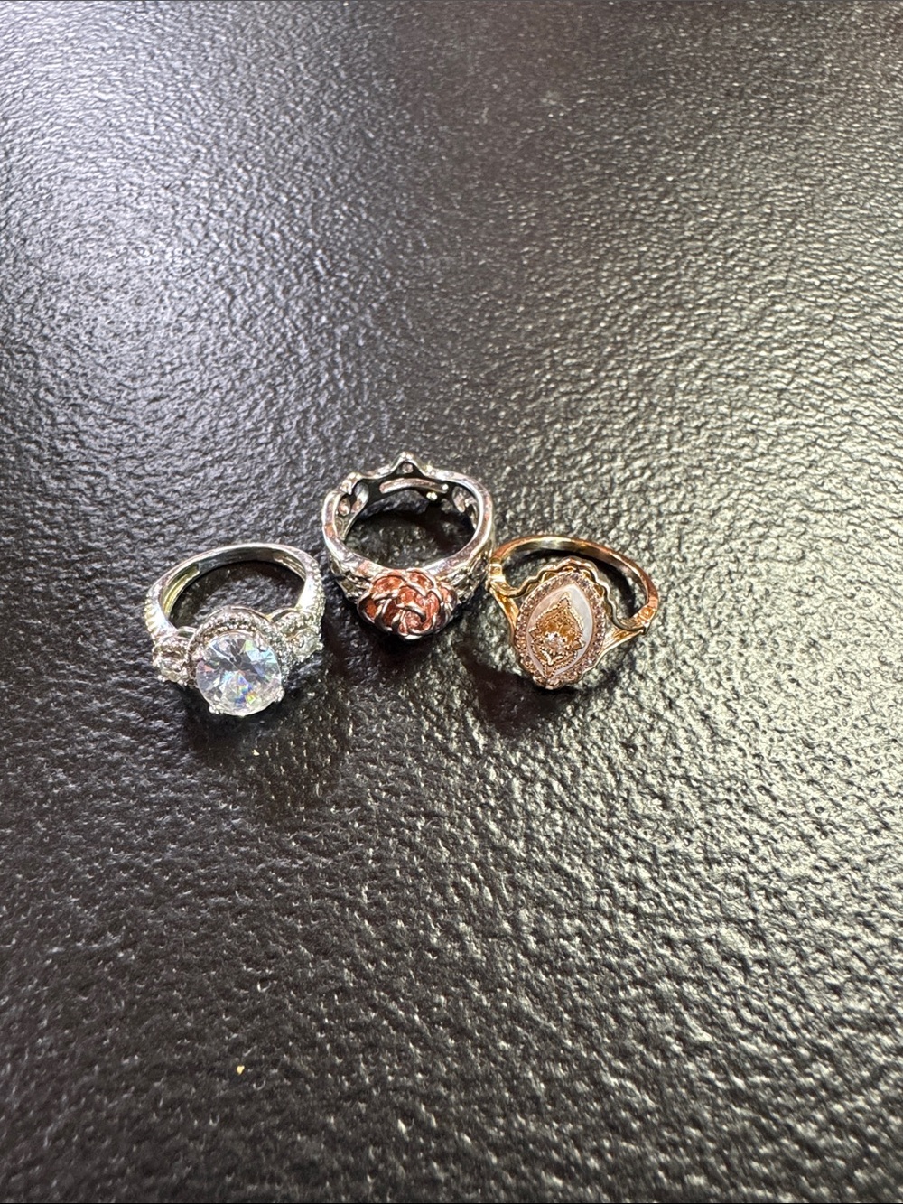 Silver and Rose Gold Floral Cocktail Ring Set - Women Jewelry x 3